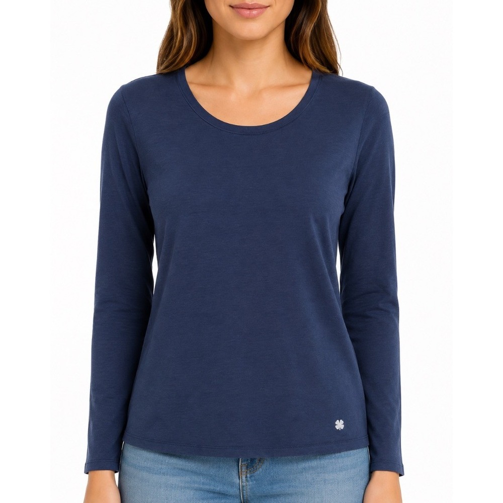 Lucky Brand Womens Long Sleeve Scoop Neck Tee Top Navy Blue Modal M